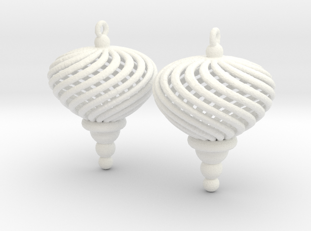 Sphere Swirl Ornaments (pair) in White Processed Versatile Plastic