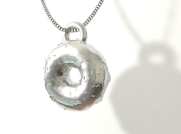 Donut Pendant  in Polished Bronzed Silver Steel