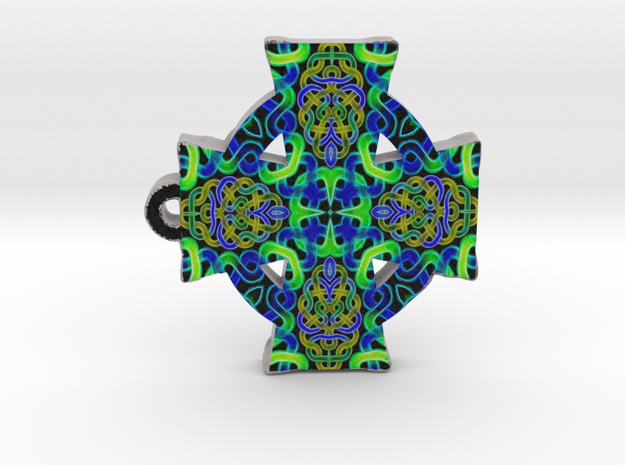 Blue Green Celtic Cross Pendant in Full Color Sandstone