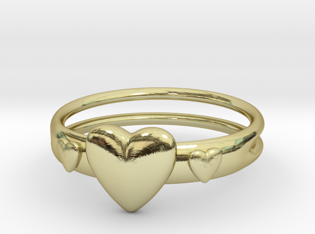 Ring with hearts, open back in 18k Gold Plated Brass