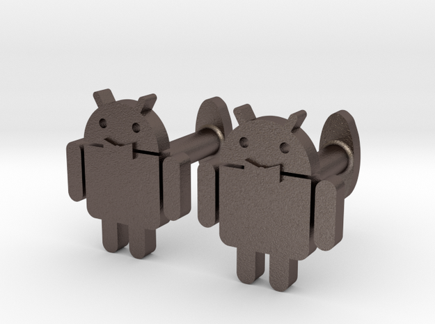 Android-cufflink in Polished Bronzed Silver Steel