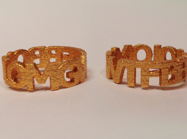 OMGWTFBBQLOL chunky block text ring! in Polished Gold Steel