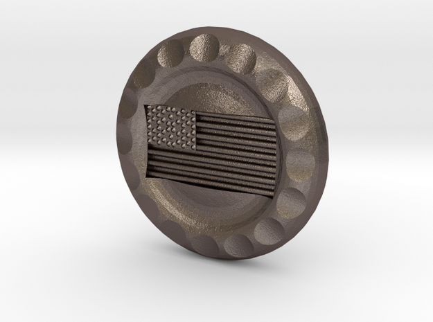 Golf Ball Marker USA Flag in Polished Bronzed Silver Steel