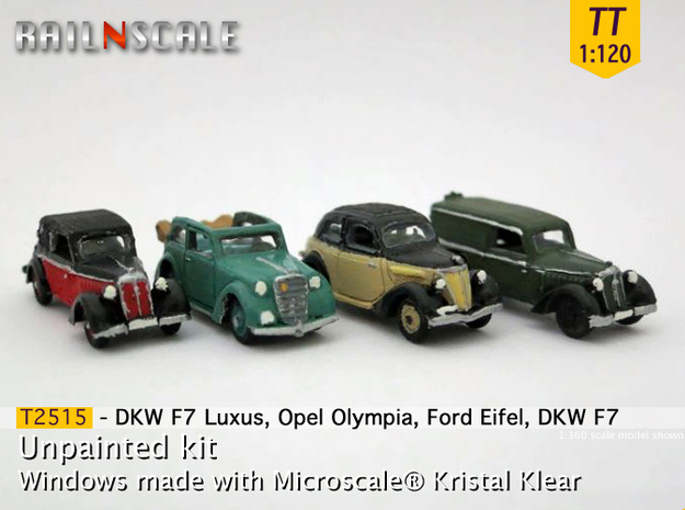 German 1930s cars (SET B) TT 1:120 in Tan Fine Detail Plastic