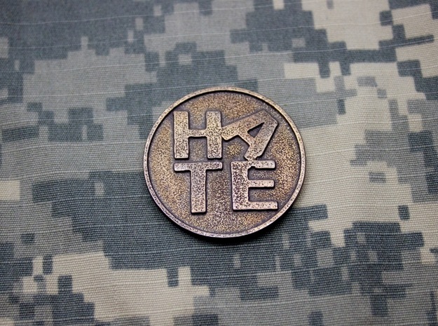 The Hate Project: HATE LOGO COIN in Polished Bronze Steel