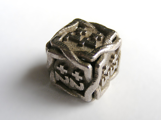 'Twined' Dice D6 MTG +1/+1 Counters die in Polished Bronzed Silver Steel