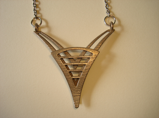 V16 Necklace Pendant in Polished Bronzed Silver Steel