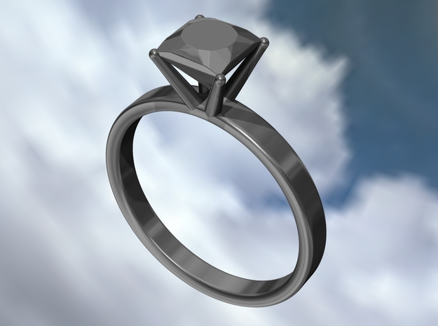 Metal Diamond Ring - US Size 6 in Polished Silver