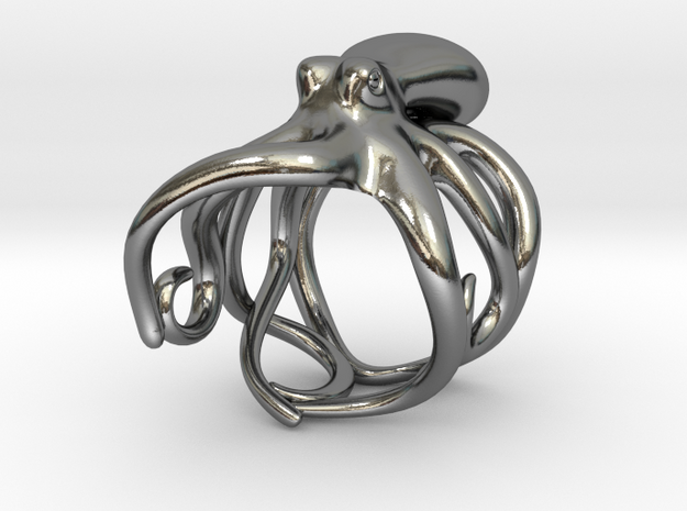 Octopus Ring 20mm in Polished Silver