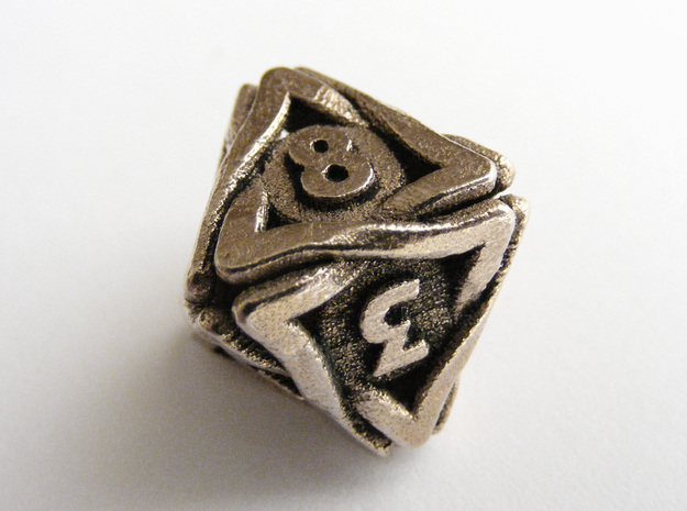 'Twined' Dice D8 Gaming Die (16 mm) in Polished Bronzed Silver Steel