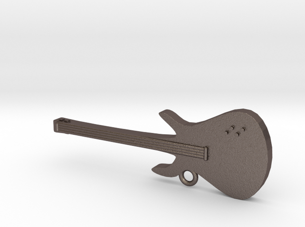 Electric Guitar Key Chain (Metal) in Polished Bronzed Silver Steel
