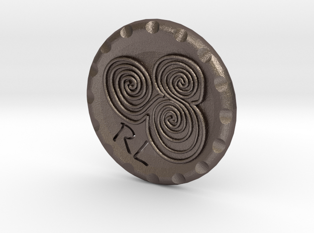 Golf Ball Marker Newgrange Spiral in Polished Bronzed Silver Steel