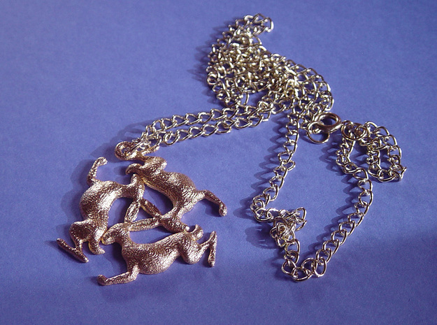 Three Hares Pendant in Polished Gold Steel