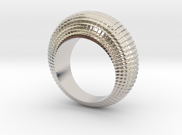 0100 Antisymmetric Torus Ring (Size 6) #001 in Rhodium Plated Brass