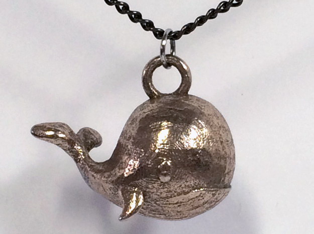 Whale Necklace Pendant in Polished Bronzed Silver Steel