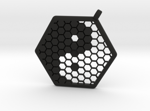 Honeycomb Yin Yang Pendant in Black Natural Versatile Plastic