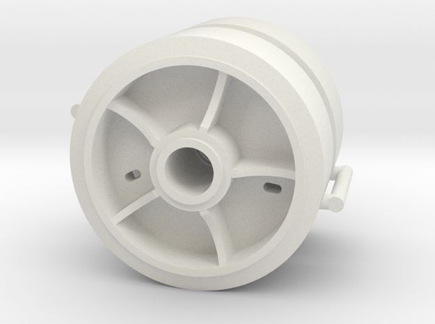 Two 1/16 scale 5 spoke pressed steel wheels in White Natural Versatile Plastic