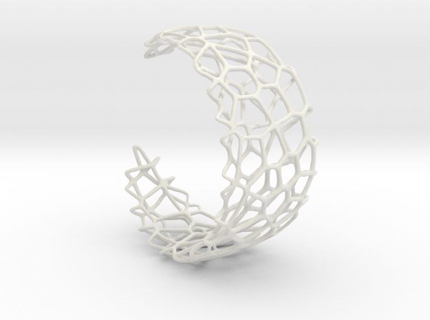 Voronoi Cuff Bracelet with Large Cells  in White Natural Versatile Plastic