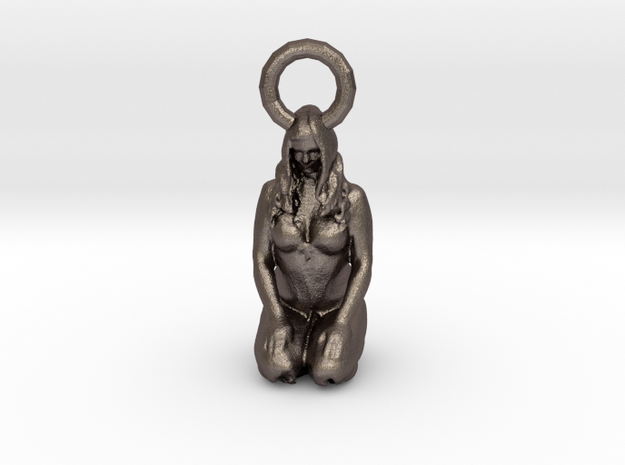 Keychains girl on knees in Polished Bronzed Silver Steel