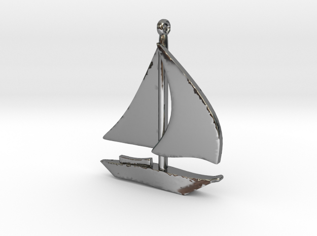Boat Pendant in Fine Detail Polished Silver