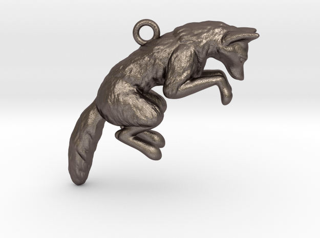 Pouncing Fox in Polished Bronzed Silver Steel