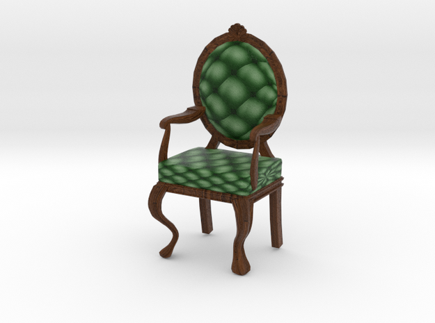 1:12 One Inch Scale PineDark Oak Louis XVI Chair in Full Color Sandstone