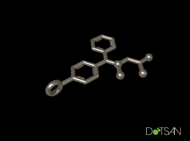 Modafinil Molecule Keychain in Polished Bronzed Silver Steel