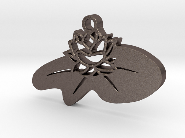 Zen Lotus Pendant in Polished Bronzed Silver Steel