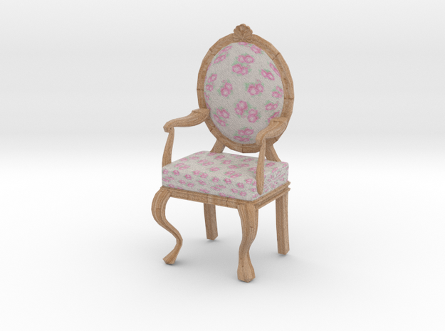1:12 Scale Cream Chintz/Pale Oak Louis XVI Chair in Full Color Sandstone