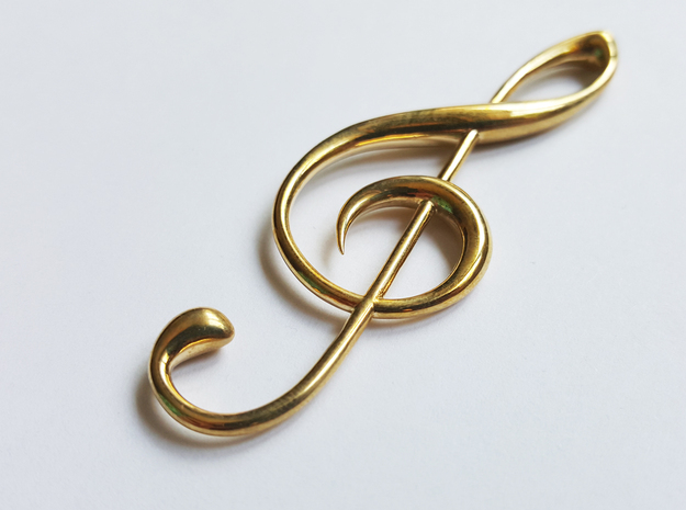 Classic Treble Clef Pendant in Polished Brass