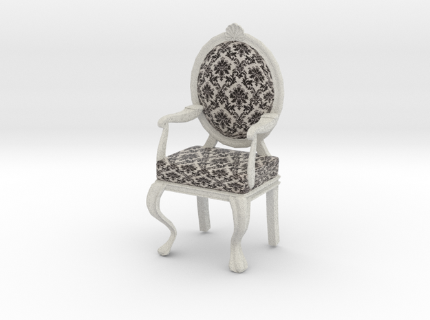 1:12 Scale Black Damask/White Louis XVI Chair in Full Color Sandstone