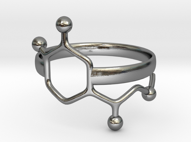 Adrenaline Molecule Ring - Size 8  in Polished Silver