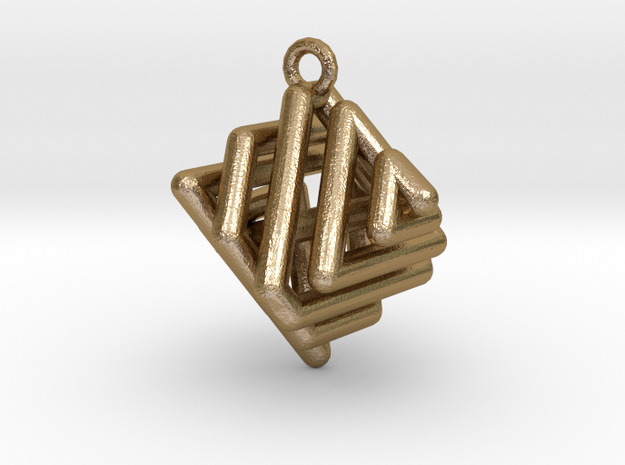 Ring-in-a-Cube in Polished Gold Steel