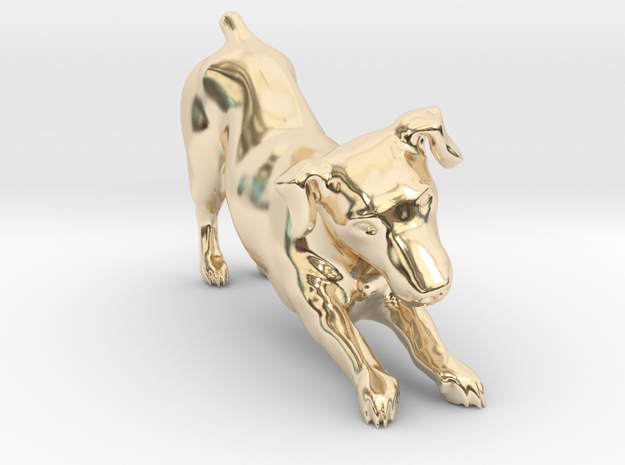 Stretching Jack Russell Terrier in 14K Yellow Gold