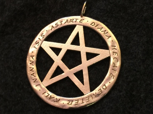 Pentacle pendant - Goddess chant in Natural Brass