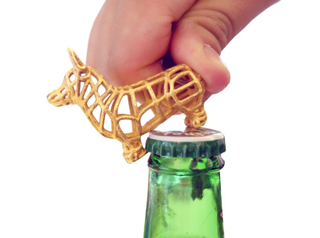 Corgi Bottle Opener Keychain in Polished Gold Steel