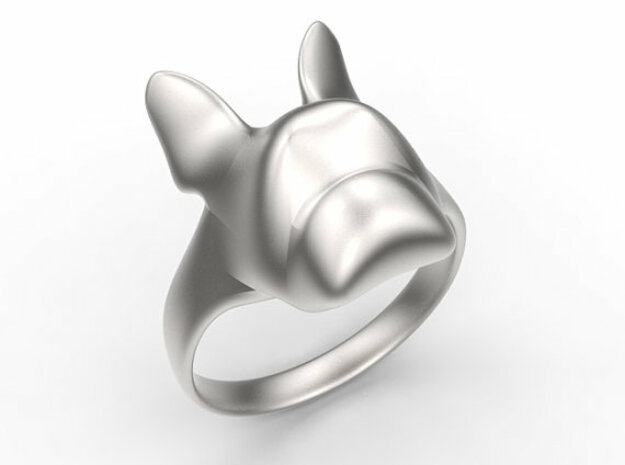 French Bulldog Ring Solid Size 6 in Rhodium Plated Brass