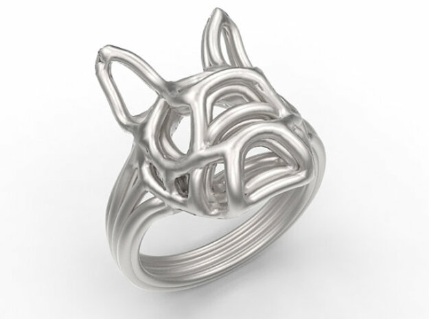 French Bulldog Ring Wire Size 7 in Rhodium Plated Brass