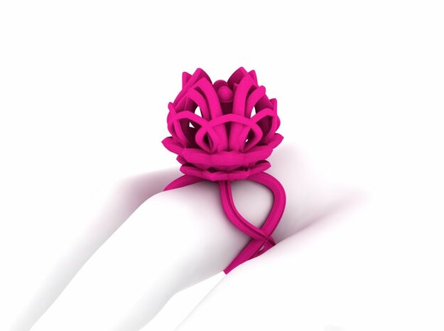 The Lotus Flower Ring / size 7 1/2 US in White Natural Versatile Plastic