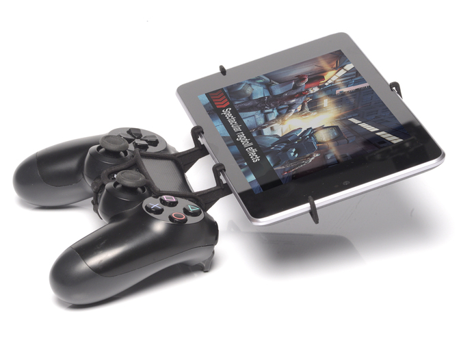 Side View - A Nexus 7 and a black PS4 controller