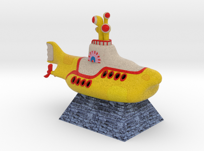 Yellow Submarine sitting on a pyramid (movie scene)