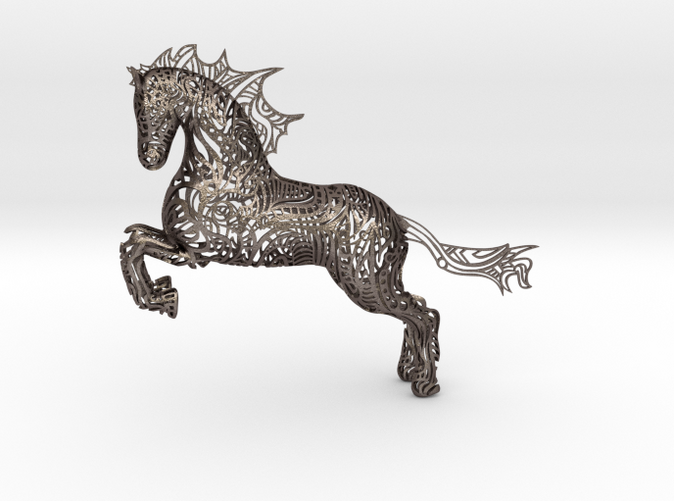 Rocinante horse sculpture in Polished Bronzed-Silver Steel