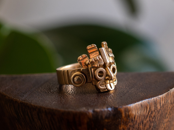 LUCKY BRAND Antiqued Brass Ring Aztec Sz 7