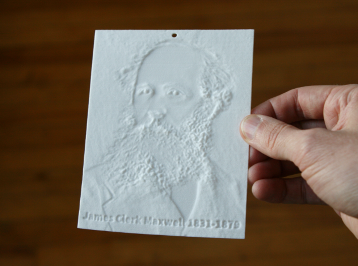 James Clerk Maxwell Shadowgram 3d printed Photo of the print lit from the front, revealing the relief