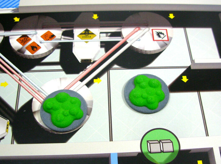 Chemical Spill Tokens (Toxic Liquid), Set of 5 3d printed Shown on gameboard