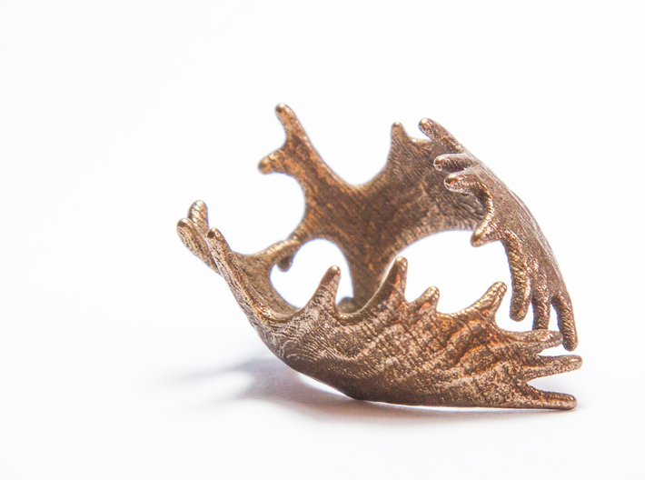 (Size 5) Moose Antler Ring  3d printed Polished Bronze Steel