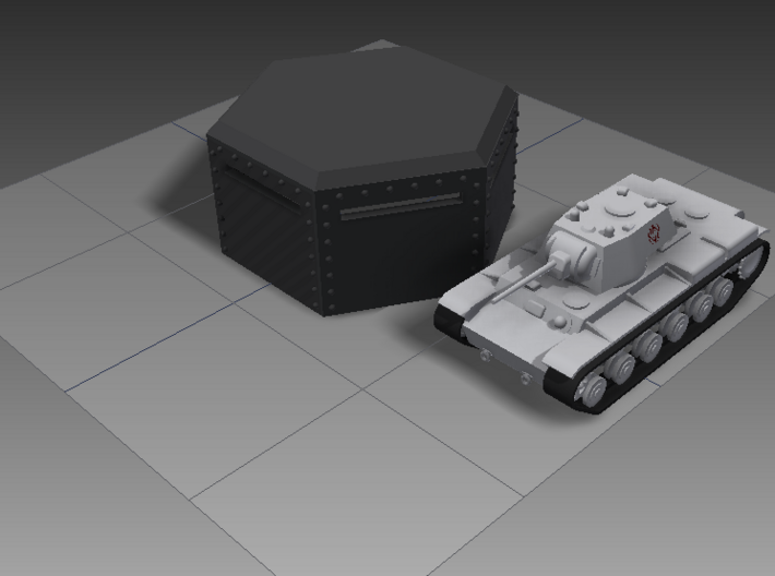 15mm Hex Bunker 3d printed A KV-1 next to the hex bunker for size comparison.