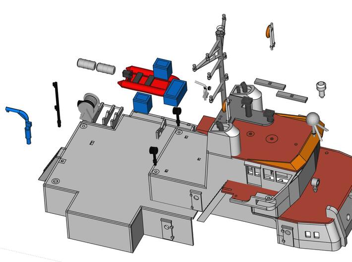 MV Anticosti, Details 2/2  (1:200, RC ship) 3d printed exploded view of parts to be added to superstructure