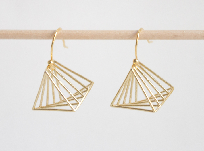 Rotating triangle earrings 3d printed 