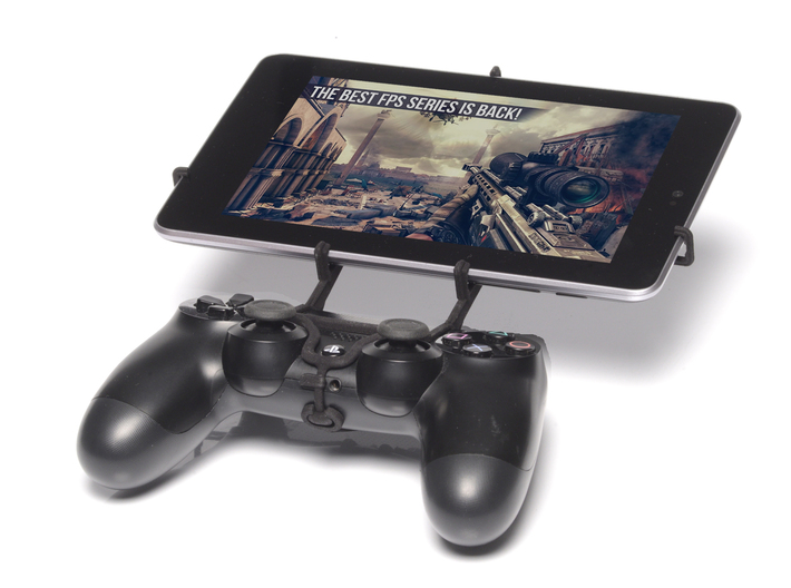 Controller mount for PS4 & Dell Venue 10 7000 3d printed Front View - A Nexus 7 and a black PS4 controller
